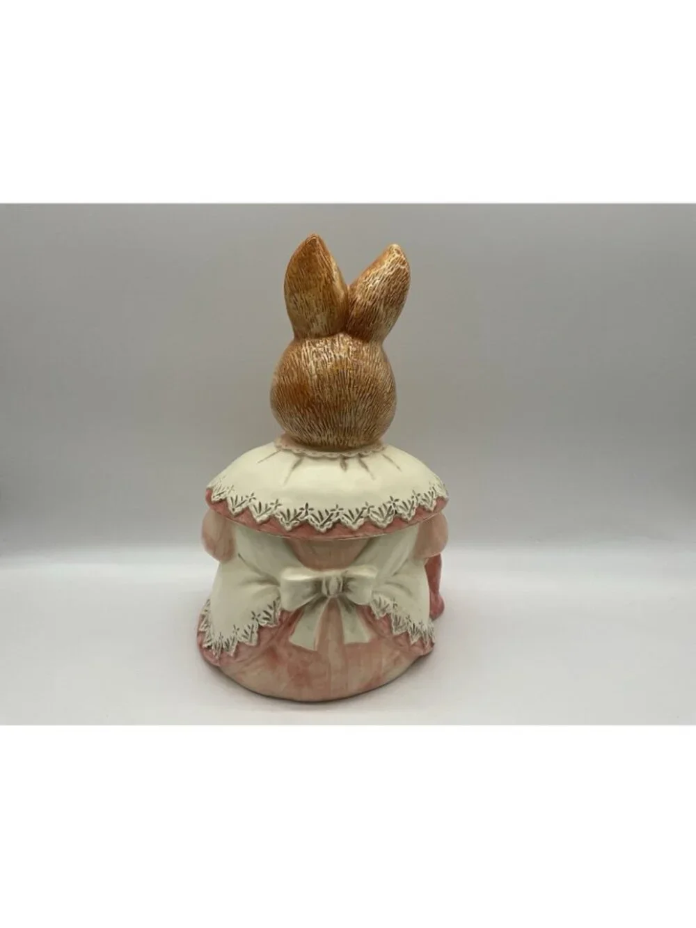 Mother Rabbit Vintage 1980s Ceramic Cookie Jar Made in Japan Pink and White